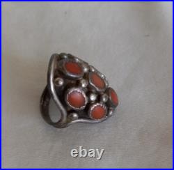 Vintage Native American Genuine Coral Snake Eye Ring by Artist B. Touchin