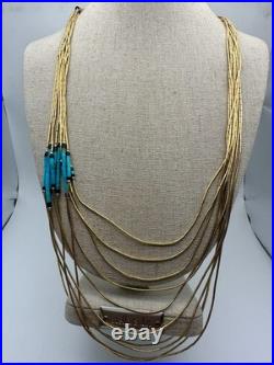 Vintage Native American Gold Plated Multistrand Layered Necklace 24