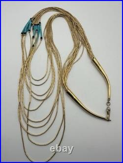 Vintage Native American Gold Plated Multistrand Layered Necklace 24