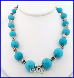 Vintage Native American Graduated Turquoise Ball Sterling Necklace -77gr 17-20