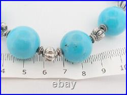 Vintage Native American Graduated Turquoise Ball Sterling Necklace -77gr 17-20