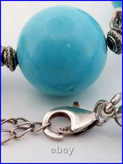 Vintage Native American Graduated Turquoise Ball Sterling Necklace -77gr 17-20