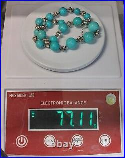 Vintage Native American Graduated Turquoise Ball Sterling Necklace -77gr 17-20