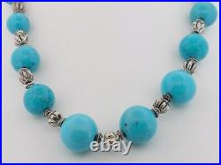Vintage Native American Graduated Turquoise Ball Sterling Necklace -77gr 17-20
