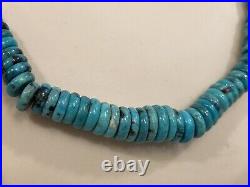 Vintage Native American Graduated Turquoise Disc Necklace 19 Long Beautiful