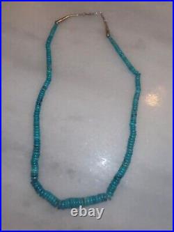 Vintage Native American Graduated Turquoise Disc Necklace 19 Long Beautiful