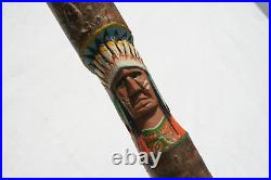 Vintage Native American Hand Carved Indian Cane Folk Art Stunner Unique Rare USA