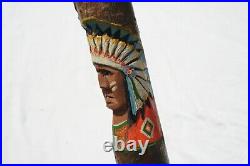 Vintage Native American Hand Carved Indian Cane Folk Art Stunner Unique Rare USA