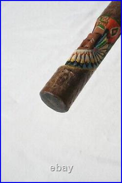 Vintage Native American Hand Carved Indian Cane Folk Art Stunner Unique Rare USA