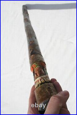 Vintage Native American Hand Carved Indian Cane Folk Art Stunner Unique Rare USA