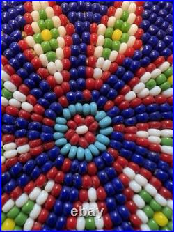 Vintage Native American Hand Crafted Beaded Medallion Necklace Blue Starburst