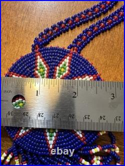 Vintage Native American Hand Crafted Beaded Medallion Necklace Blue Starburst