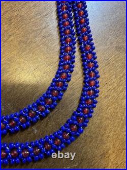 Vintage Native American Hand Crafted Beaded Medallion Necklace Blue Starburst