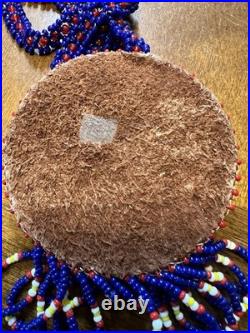 Vintage Native American Hand Crafted Beaded Medallion Necklace Blue Starburst