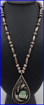 Vintage Native American Handmade Beaded Necklace With Sterling Royston Turquoise