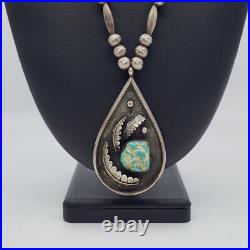 Vintage Native American Handmade Beaded Necklace With Sterling Royston Turquoise
