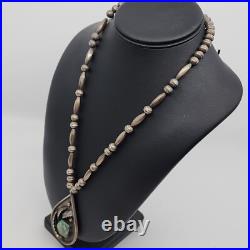 Vintage Native American Handmade Beaded Necklace With Sterling Royston Turquoise