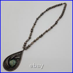 Vintage Native American Handmade Beaded Necklace With Sterling Royston Turquoise