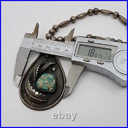 Vintage Native American Handmade Beaded Necklace With Sterling Royston Turquoise