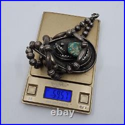 Vintage Native American Handmade Beaded Necklace With Sterling Royston Turquoise