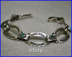 Vintage Native American Harvey Era Sterling Silver Turquoise Link Bracelet