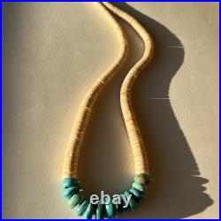 Vintage Native American Heishi Bead Turquoise & Shell Necklace 20 Inches