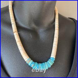 Vintage Native American Heishi Bead Turquoise & Shell Necklace 20 Inches