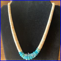 Vintage Native American Heishi Bead Turquoise & Shell Necklace 20 Inches