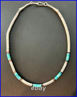 Vintage Native American Heishi Beads Silver, Turquoise, Stone 16
