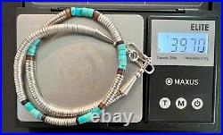 Vintage Native American Heishi Beads Silver, Turquoise, Stone 16