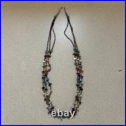 Vintage Native American Heishi Necklace 3 Strand Turquoise Multi Stone