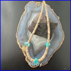 Vintage Native American Heishi Sea Shell Disk and Chunky Turquoise Necklace