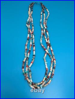 Vintage Native American Heishi Turquoise Coral Nuggets Women's Necklace Jewelry