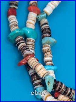 Vintage Native American Heishi Turquoise Coral Nuggets Women's Necklace Jewelry