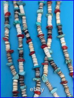 Vintage Native American Heishi Turquoise Coral Nuggets Women's Necklace Jewelry