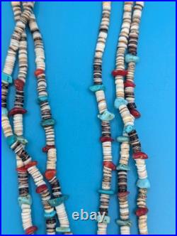 Vintage Native American Heishi Turquoise Coral Nuggets Women's Necklace Jewelry