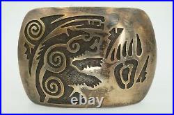 Vintage Native American Hopi Sterling Silver Overlay Grizzly Bear Belt Buckle