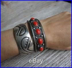 Vintage Native American Hopi Sterling Silver Rug Pattern Cuff Bracelet