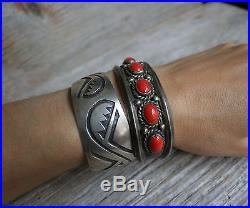 Vintage Native American Hopi Sterling Silver Rug Pattern Cuff Bracelet