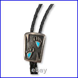 Vintage Native American Hopi Sterling Silver Turquoise Bear Paw Bolo Tie