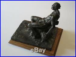 Vintage Native American Indian Chief Seated Man Sculpture Bronze Metal Statue