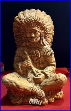 Vintage Native American Indian Chief Swirl Layered Clay Resin Art Sculpture