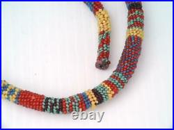 Vintage Native American Indian Colorful Braided Bead Necklace 15! /2 In