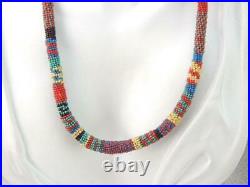 Vintage Native American Indian Colorful Braided Bead Necklace 15! /2 In