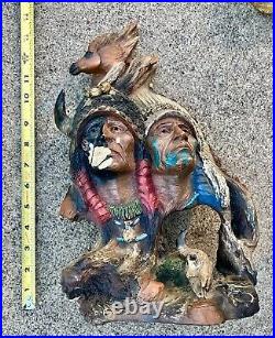 Vintage Native American Indian Dual Bust Resin Sitting Bull Squanto Beautiful