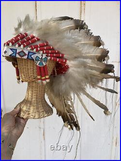 Vintage Native American Indian Feathered Real Ceremonial Headdress 1950's 60's