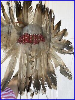 Vintage Native American Indian Feathered Real Ceremonial Headdress 1950's 60's