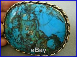 Vintage Native American Indian Rich Blue Turquoise Sterling Silver Belt Buckle