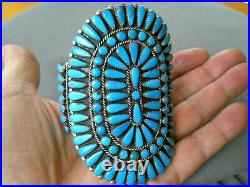 Vintage Native American Indian Turquoise Cluster Sterling Silver Cuff Bracelet