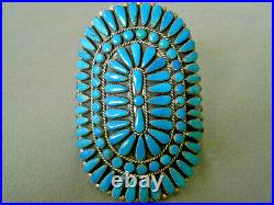 Vintage Native American Indian Turquoise Cluster Sterling Silver Cuff Bracelet